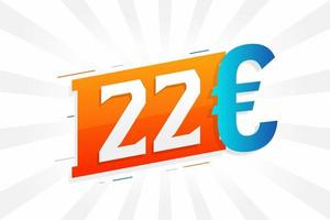 22 Euro Currency vector text symbol. 22 Euro European Union Money stock vector