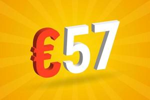 57 Euro Currency 3D vector text symbol. 3D 57 Euro European Union Money stock vector