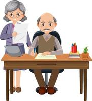 Working space with senior couple cartoon character vector