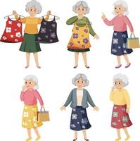 Elderly woman shopping cartoon character vector