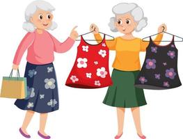 Two elderly women shopping vector