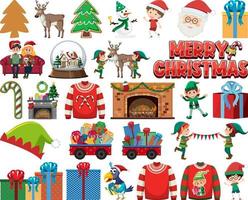 conjunto de elementos y personajes navideños vector