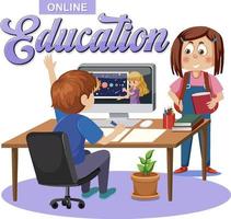 educación en línea con personaje de dibujos animados vector