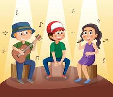 Children music band playing music instrument vector