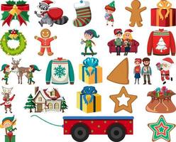 conjunto de elementos y personajes navideños vector