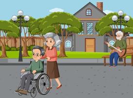 Elderly people doing activity at park vector