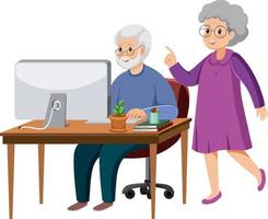 Senior couple using computer vector