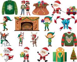 conjunto de elementos y personajes navideños vector