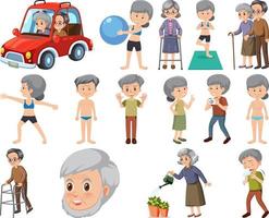 Collection of elderly people icons vector