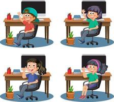 Set of different kids using computer vector