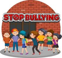 Stop Bullying text with cartoon character vector