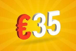 35 Euro Currency 3D vector text symbol. 3D 35 Euro European Union Money stock vector
