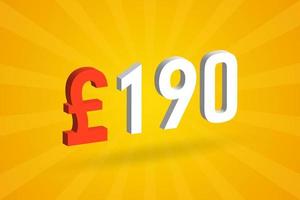 190 Pound Currency 3D vector text symbol. 3D 190 British Pound Money stock vector
