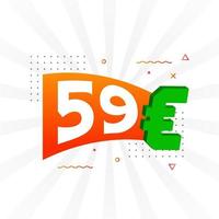 Símbolo de texto vectorial de moneda de 59 euros. 59 euro vector de stock de dinero de la unión europea