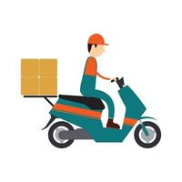 flat vector design delivery man drive a motorcycle working concept