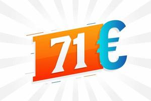Símbolo de texto vectorial de moneda de 71 euros. 71 euro vector de stock de dinero de la unión europea