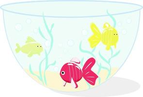 Fish in aquarium, illustration, vector on white background.