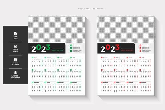 Calendario de pared de una página 2023, dos colores y diseño creativo vector