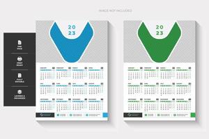 Calendario de pared de una página 2023, dos colores y diseño creativo vector