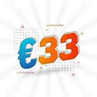 33 Euro Currency vector text symbol. 33 Euro European Union Money stock vector