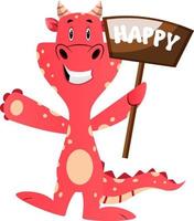 Red dragon is feeling happy, illustration, vector on white background.