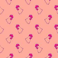 Chicken head , seamless pattern on a orange background. vector