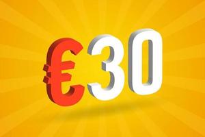 Símbolo de texto vectorial 3d de moneda de 30 euros. 3d 30 euros unión europea dinero stock vector
