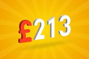 213 Pound Currency 3D vector text symbol. 3D 213 British Pound Money stock vector