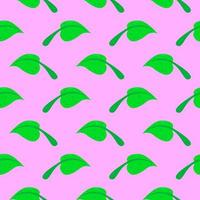 Green leaves, seamless pattern on violet background. vector