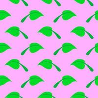 Green leaves, seamless pattern on violet background. vector