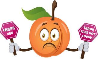 Apricot holding 404 error sign, illustration, vector on white background.