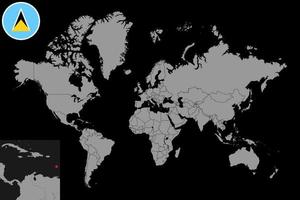 pin mapa con bandera de santa lucía en el mapa mundial. ilustración vectorial vector
