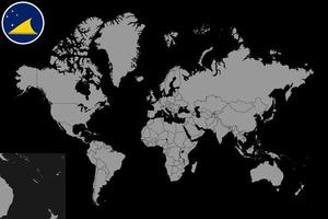 pin mapa con bandera de tokelau en el mapa mundial. ilustración vectorial vector
