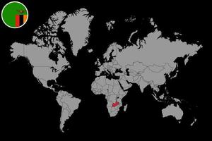 pin mapa con bandera de zambia en el mapa mundial. ilustración vectorial vector