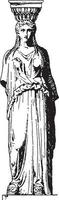 Greek Caryatid,  a female figure, vintage engraving. vector