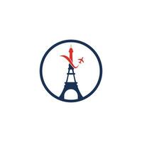 logotipo de viaje de francia. torre eiffel de parís con diseño de logotipo de avión para viajes vector