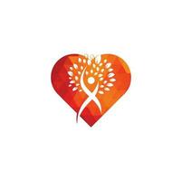 diseño de logotipo de concepto de forma de corazón de árbol humano. logotipo del árbol de personas sanas. vector