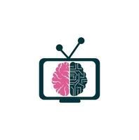 diseño del logotipo de conexión cerebral. plantilla de logotipo de cerebro digital. logotipo de cerebro y tv vector