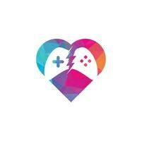 Thunder game heart shape concept logo design. Game control with lightning icon logo vector