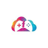 diseño de logotipo de concepto de forma de nube de juego de truenos. control del juego con el logotipo del icono del rayo vector