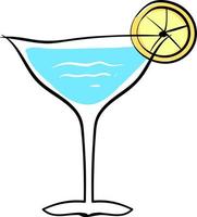 Blue cocktail with lemon, illustration, vector on white background.