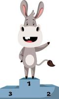 Donkey on wining stage, illustration, vector on white background.