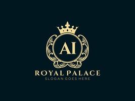Letter AI Antique royal luxury victorian logo with ornamental frame. vector