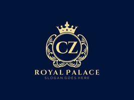 Letter CZ Antique royal luxury victorian logo with ornamental frame. vector