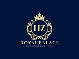 Letter HZ Antique royal luxury victorian logo with ornamental frame. vector