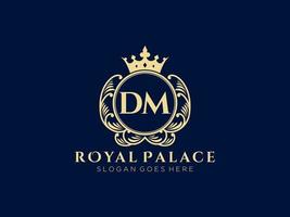 Letter DM Antique royal luxury victorian logo with ornamental frame. vector