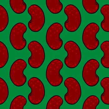 Red bean,seamless pattern on green background. vector