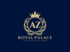Letter AZ Antique royal luxury victorian logo with ornamental frame. vector