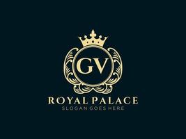 Letter GV Antique royal luxury victorian logo with ornamental frame. vector