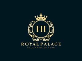 Letter HI Antique royal luxury victorian logo with ornamental frame. vector